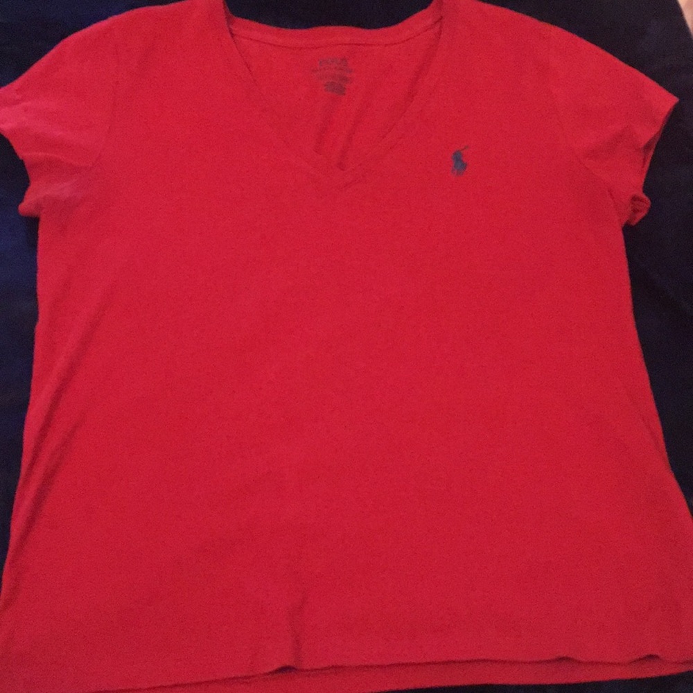 Authentic POLO RALPH LAUREN red vneck tshirt S
